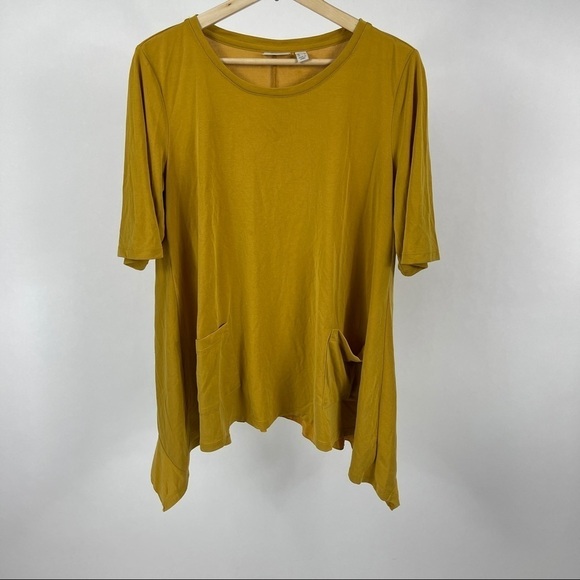 LOGO by Lori Goldstein Mustard Asymmetrical Tee - Picture 2 of 9
